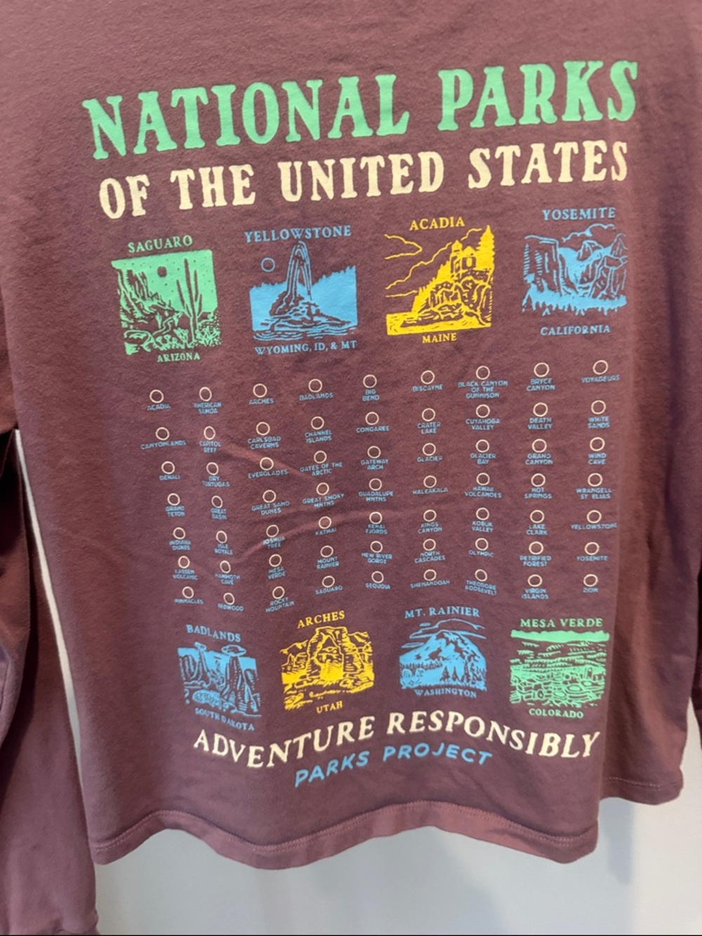 Parks Project Dusty Mauve Long Sleeve Tee with Multicolor Park Icons - Picture 3 of 3